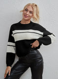 FASHION WOMEN COLOR MATCHING CASUAL SWEATER