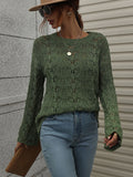 FASHION CROCHETED HOLLOW PULLOVER ROUND NECK LOOSE SWEATER
