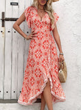 SUMMER DEEP V-NECK FLORAL DRESS