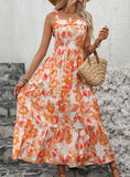 OPEN-BACK V-NECK SLING FLORAL DRESS