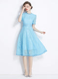 SHORT-SLEEVED SILM WAIST LACE DRESS