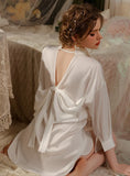 FASHION SHIRT STYLE LAPEL BACKLESS BOW NIGHTDRESS