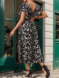 ROUND NECK RUFFLED POLKA DOT DRESS