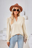 SOLID COLOR V-NECK LONG SLEEVE LOOSE T-SHIRT