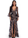 SEXY LONG-SLEEVED SEQUINED SPLIT DRESS