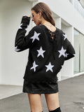 STYLISH LEISURE FIVE-STAR JACQUARD DRAWSTRING PULLOVER SWEATER