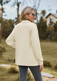 SOLID COLOR LAPEL BUTTON LOOSE LONG SLEEVE TOP