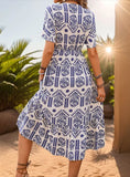CASUAL ETHNIC PRINT SHORT SLEEVE DRESS