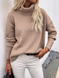 CLASSY SOLID COLOR HIGH NECK BUTTON SWEATER