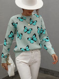 FASHION PRINTED BUTTERFLY ROUND NECK LOOSE SWEATER