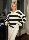 CLASSY AUTUMN AND WINTER FASHION STRIPED TOP SWEATER