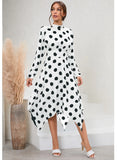 CASUAL IRREGULAR LONG-SLEEVED POLKA-DOT DRESS