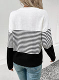 FASHION LONG SLEEVE STRIPED CONTRAST SWEATER