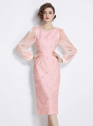 RETRO ROUND NECK LONG SLEEVE DRESS