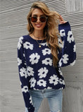 CLASSY PRINTED ROUND NECK BLUE SWEATER