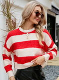 FASHION SHORT ROUND NECK STRIPED CONTRAST SWEATER