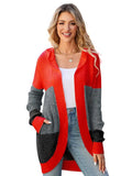 STYLISH HOODED KNITTED CARDIGAN CONTRAST SWEATER COAT