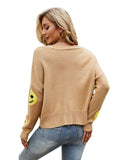 FASHION LONG SLEEVE LOOSE SMILEY KNIT SWEATER