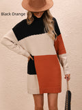 FASHION COLOUR MATCHING ROUND NECK LONG SWEATER