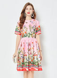 SLIM-FIT MID-LENGTH SHORT-SLEEVED PRINTED DRESS