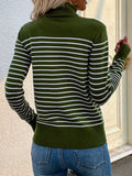 CLASSY HIGH NECK STRIPED PULLOVER SWEATER