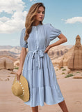 COLLAR PLEATED SHORT SLEEVE DRESS