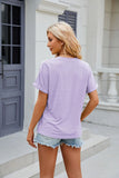 SOLID COLOR V-NECK BUTTON SHORT SLEEVE T-SHIRT