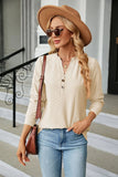 SOLID COLOR V-NECK BUTTON LONG SLEEVE T-SHIRT
