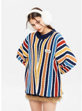 Colored Striped Loose Round Neck Sweater