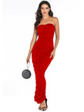 PLEATED SEXY TUBE TOP TIGHT BACKLESS DRESS