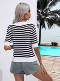STRIPED HOLLOW LAPEL SHORT-SLEEVED SHIRT