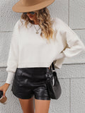 FASHION ROUND NECK SOLID COLOR LOOSE PULLOVER SWEATER