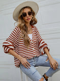 Striped Loose Single-breasted V-neck Sweater