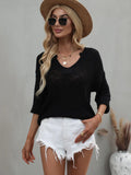 FASHION V-NECK LOOSE SOLID COLOR PULLOVER SWEATER