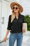 SOLID COLOR CHIFFON LOOSE V-NECK LONG SLEEVE SHIRT