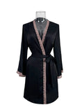 FASHION ICE SILK LONG SLEEVE SILK LACE NIGHTGOWN