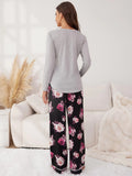 FASHION FLOWER PRINTED LONG-SLEEVED TROUSERS PAJAMAS SET