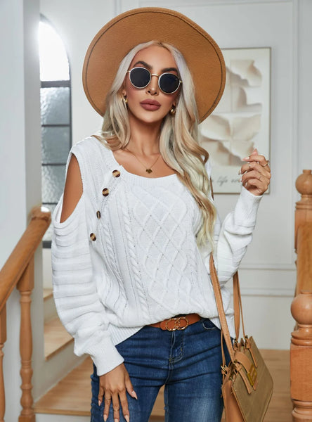 FASHION BUTTON LONG SLEEVE KNITTED PULLOVER SWEATER