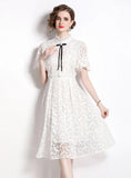 A-LINE WHITE LACE BUTTON DRESS