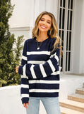 Round Neck Slim Pullover Loose Striped Sweater