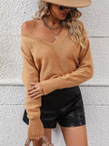 FASHION LONG SLEEVE V-NECK SOLID COLOR PULLOVER SWEATER