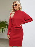 CLASSY SLIM HIGH NECK SOLID COLOR KNIT DRESS