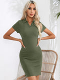 PIT LAPEL SHORT SLEEVE SOLID COLOR DRESS