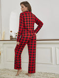 FASHION RED PLAID SHIRT LONG SLEEVE PANTS PAJAMA SET