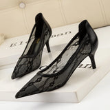 SHALLOW-MOUTHED POINTED LACE MESH SHOES