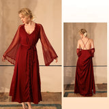 FASHION LONG SLEEVE SATIN LONG BATHROBE PAJAMAS