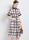 RETRO PLAID STRIPED DRESS WITH BELT