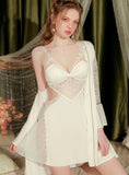 FASHION SATIN STITCHING LACE COLLAR PERSPECTIVE NIGHTGOWN