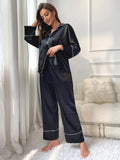 FASHION SILK-LIKE LADIES LONG-SLEEVED PAJAMAS SUIT