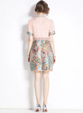 RETRO JACQUARD STAND COLLAR LACE DRESS